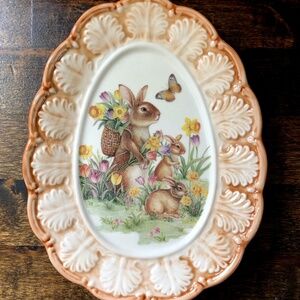 CRACKER BARREL Easter Traditions Egg Shaped Plate, Spring Bunny